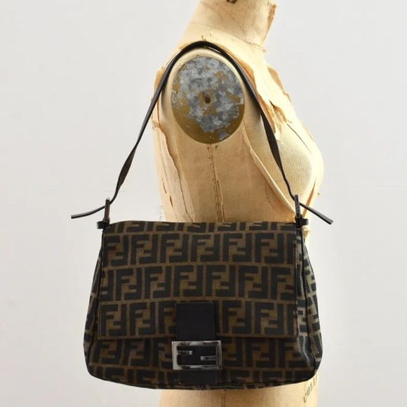 Authentic FENDI Vintage Zucca Mamma Baguette Shoulder Bag Brown - Picture 3 of 16